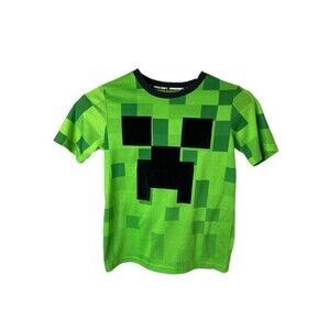 Minecraft Boy's Pajama Shirt Green and Black Mojang Short Sleeve Size Medium